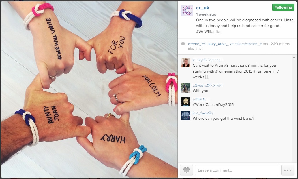 Image from @cr_uk Instagram account - example of real life supporters getting involved in fundraising