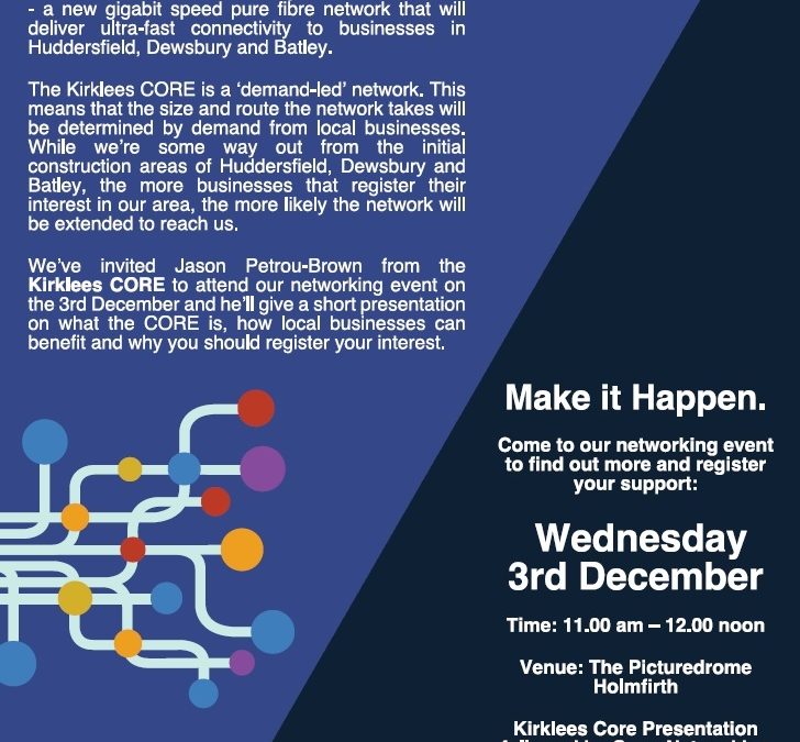 NEWS: Wed 3rd December – Business Networking and Kirklees CORE Information Session
