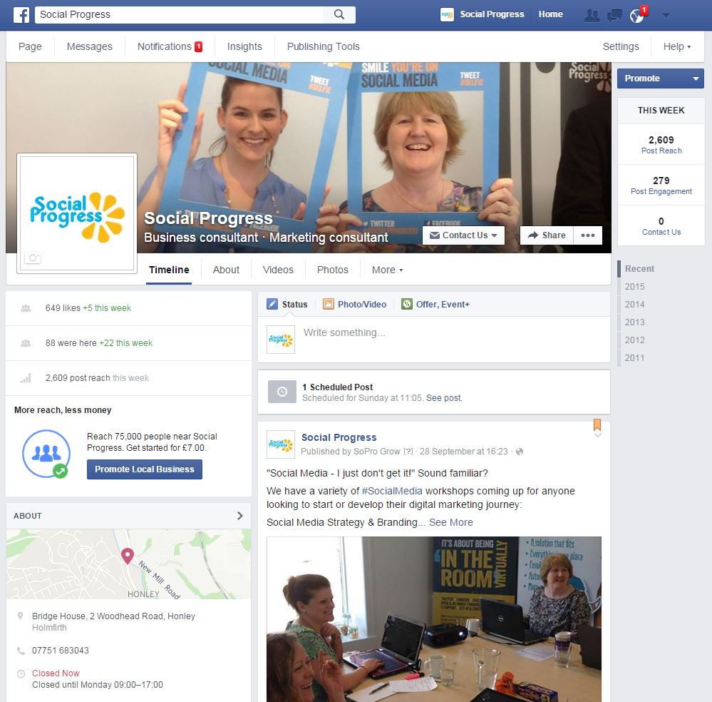 Social Progress Facebook Page - Social Media Training - Huddersfield
