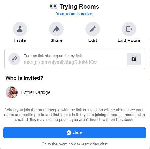 Facebook Messenger Rooms - Invite