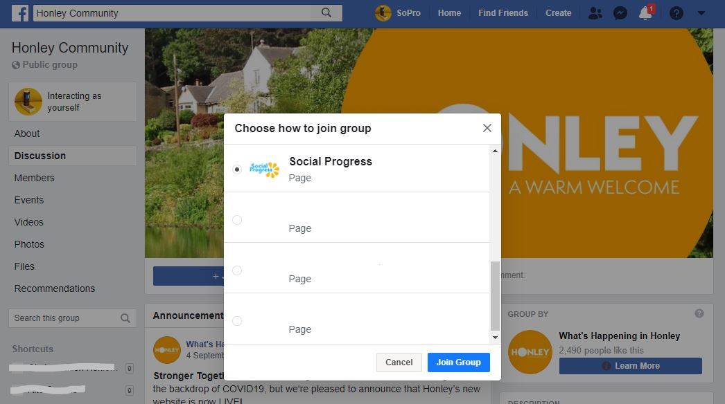 How to join a Facebook Group as a Page