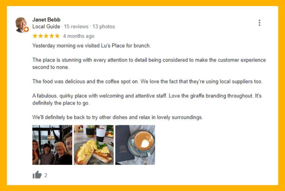 Screenshot of Social Progress supporting local businesses on social media by leaving a Google review