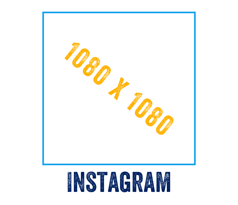 Instagram post dimensions: Square outline with dimensions 1080 x 1080 written inside. 