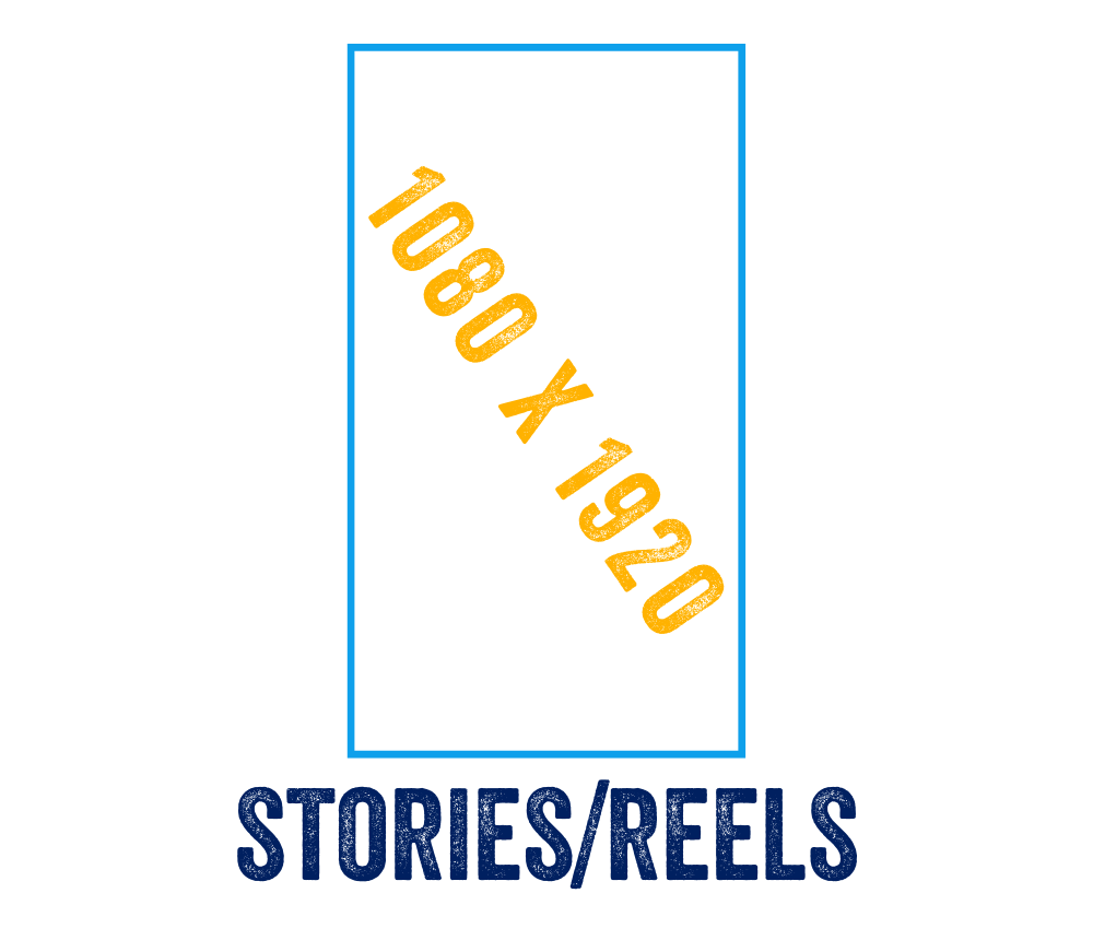Instagram story/reels dimensions: Rectangular outline with dimensions 1080 x 1920 written inside. 